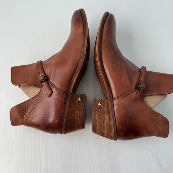 Sam Edelman Palmer cognac leather booties size 8 women’s stacked heel slip on - Picture 8 of 13